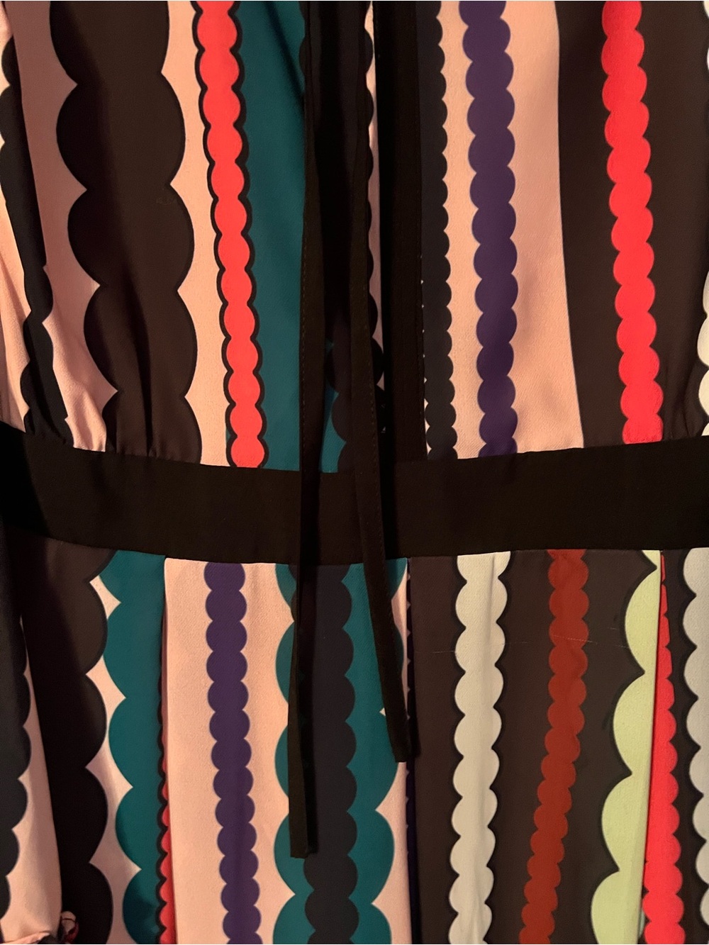 Eloquii Multicolor Scallop-Stripe Long Sleeve Dress - Black, Pink, Teal, Cream - Picture 3 of 7
